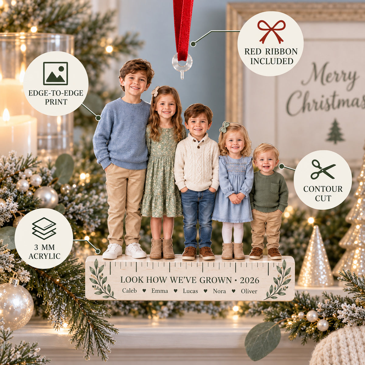 Custom Photo Grandkids Growth Lineup Acrylic Ornament — Product details