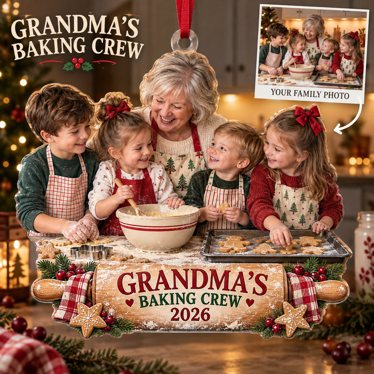 Custom Photo Grandma Baking Crew Acrylic Ornament — Main design