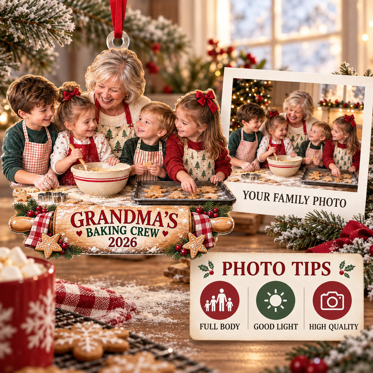Custom Photo Grandma Baking Crew Acrylic Ornament — Personalization guide