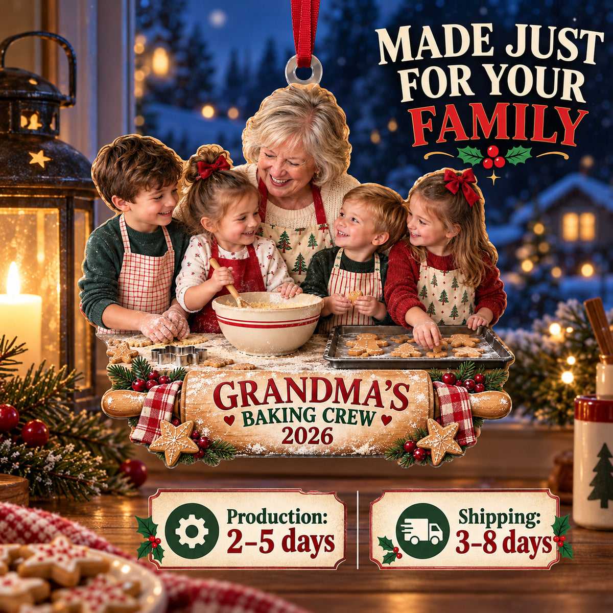 Custom Photo Grandma Baking Crew Acrylic Ornament — Production and delivery