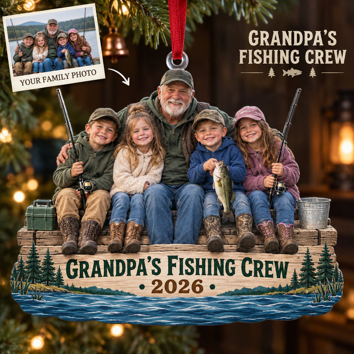 Custom Photo Grandpa Fishing Crew Acrylic Ornament — Main design