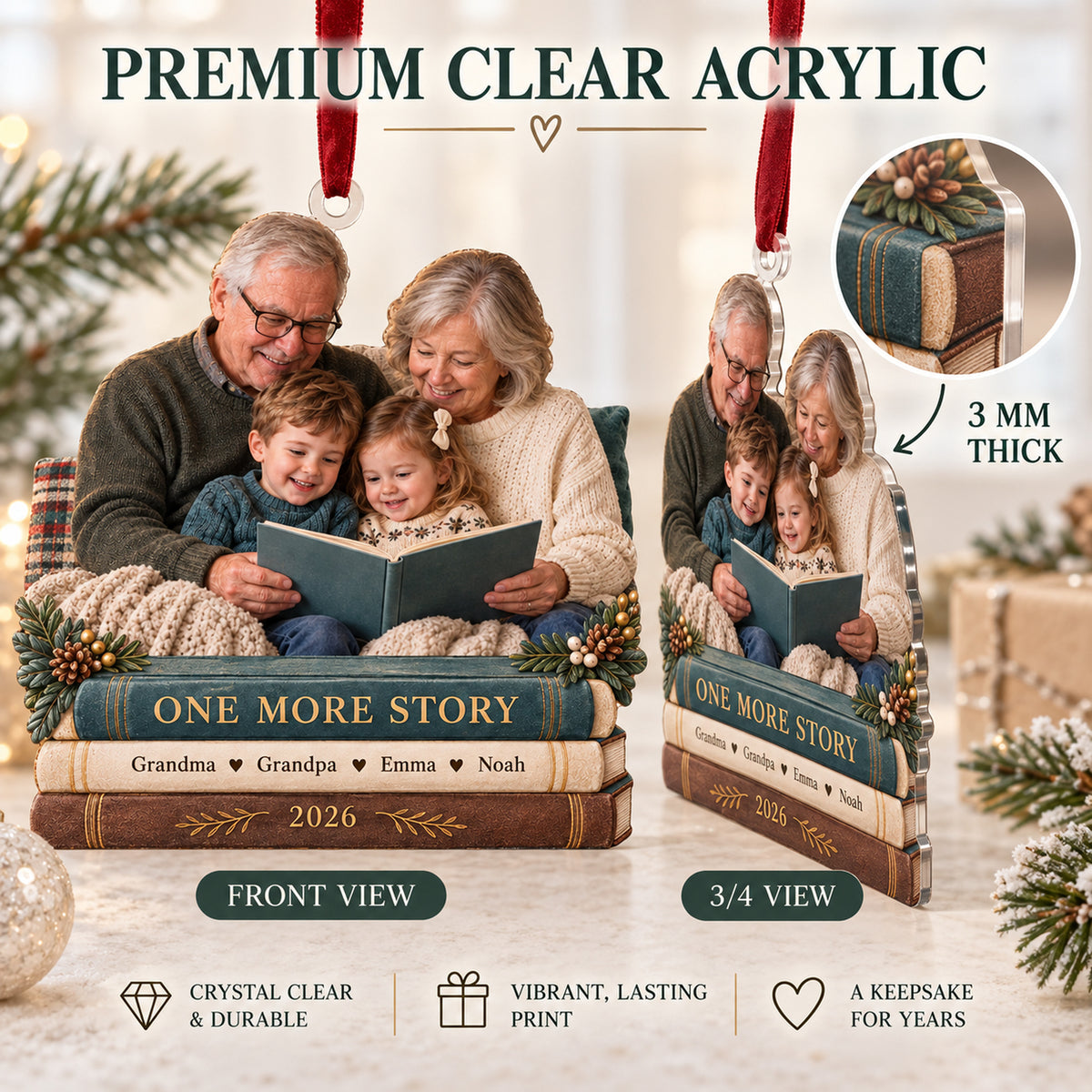 Custom Photo Storytime on the Sofa Acrylic Ornament — Flat acrylic material