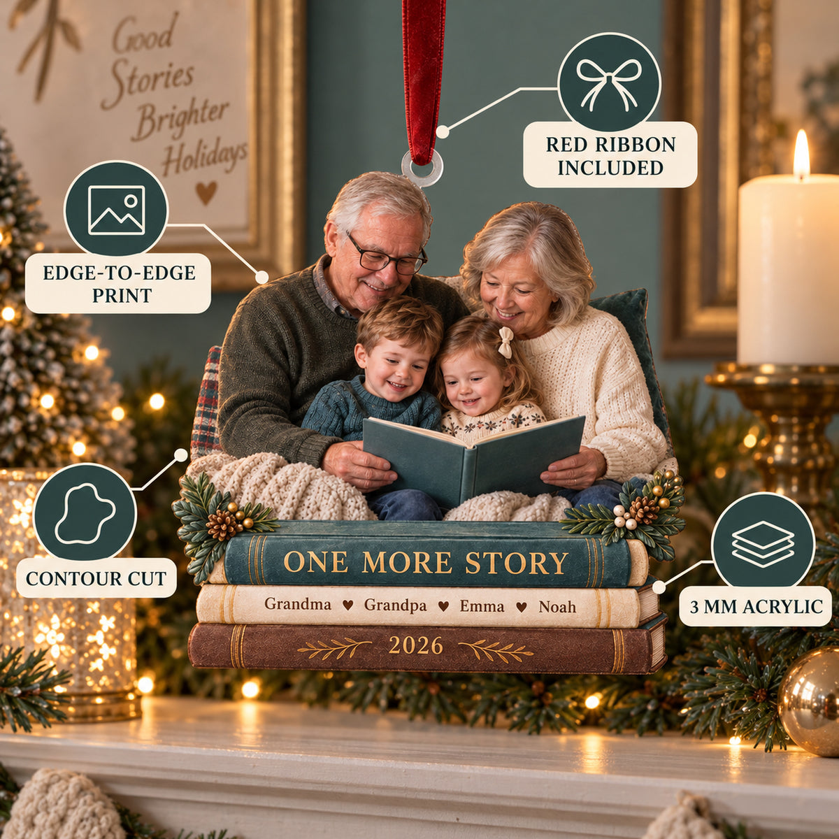 Custom Photo Storytime on the Sofa Acrylic Ornament — Product details