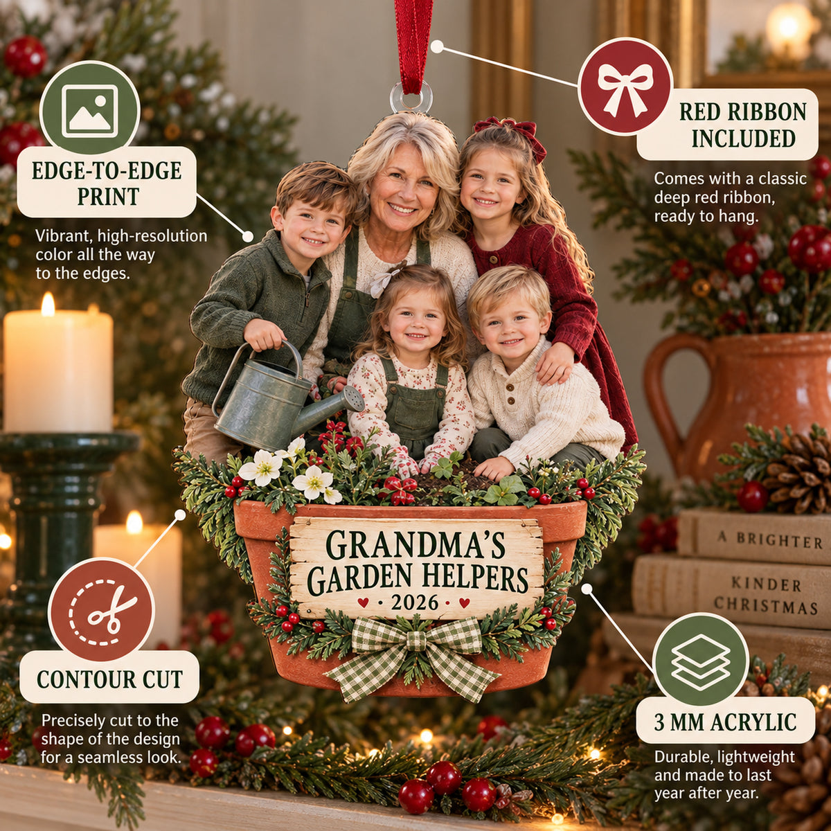 Custom Photo Grandma s Garden Helpers Acrylic Ornament — Product details