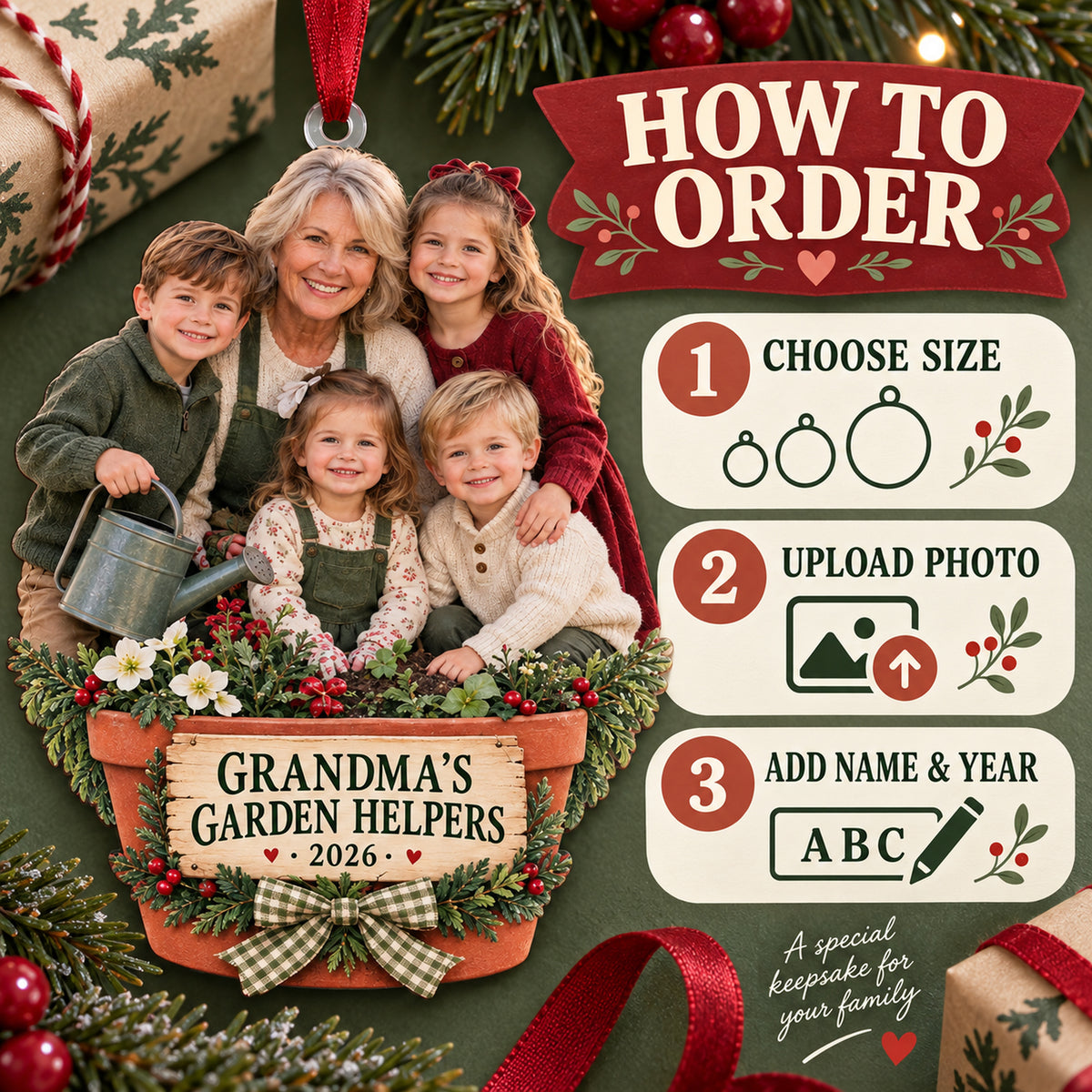 Custom Photo Grandma s Garden Helpers Acrylic Ornament — How to order