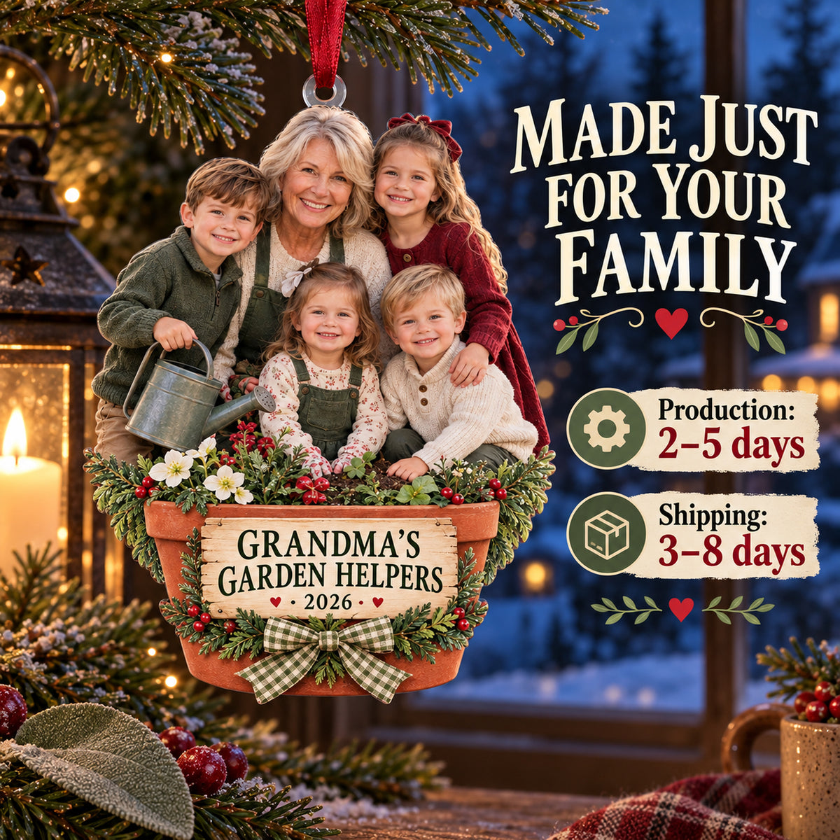 Custom Photo Grandma s Garden Helpers Acrylic Ornament — Production and delivery
