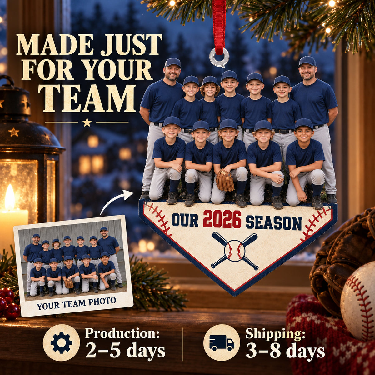 Custom Photo Baseball Full Team Season Photo Acrylic Ornament — Production and delivery