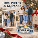 Custom Photo Softball Senior Night Player and Parents Acrylic Ornament — Personalization example