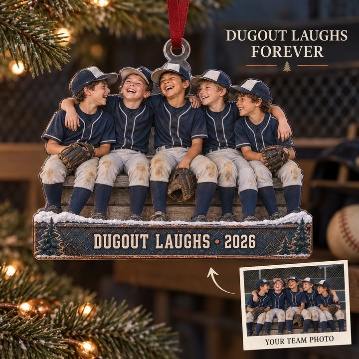Custom Photo Dugout Laughing Moment Acrylic Ornament — Main design