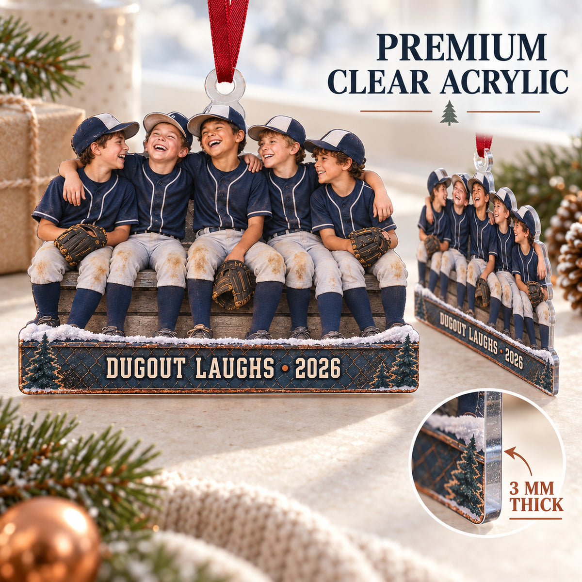 Custom Photo Dugout Laughing Moment Acrylic Ornament — Flat acrylic material