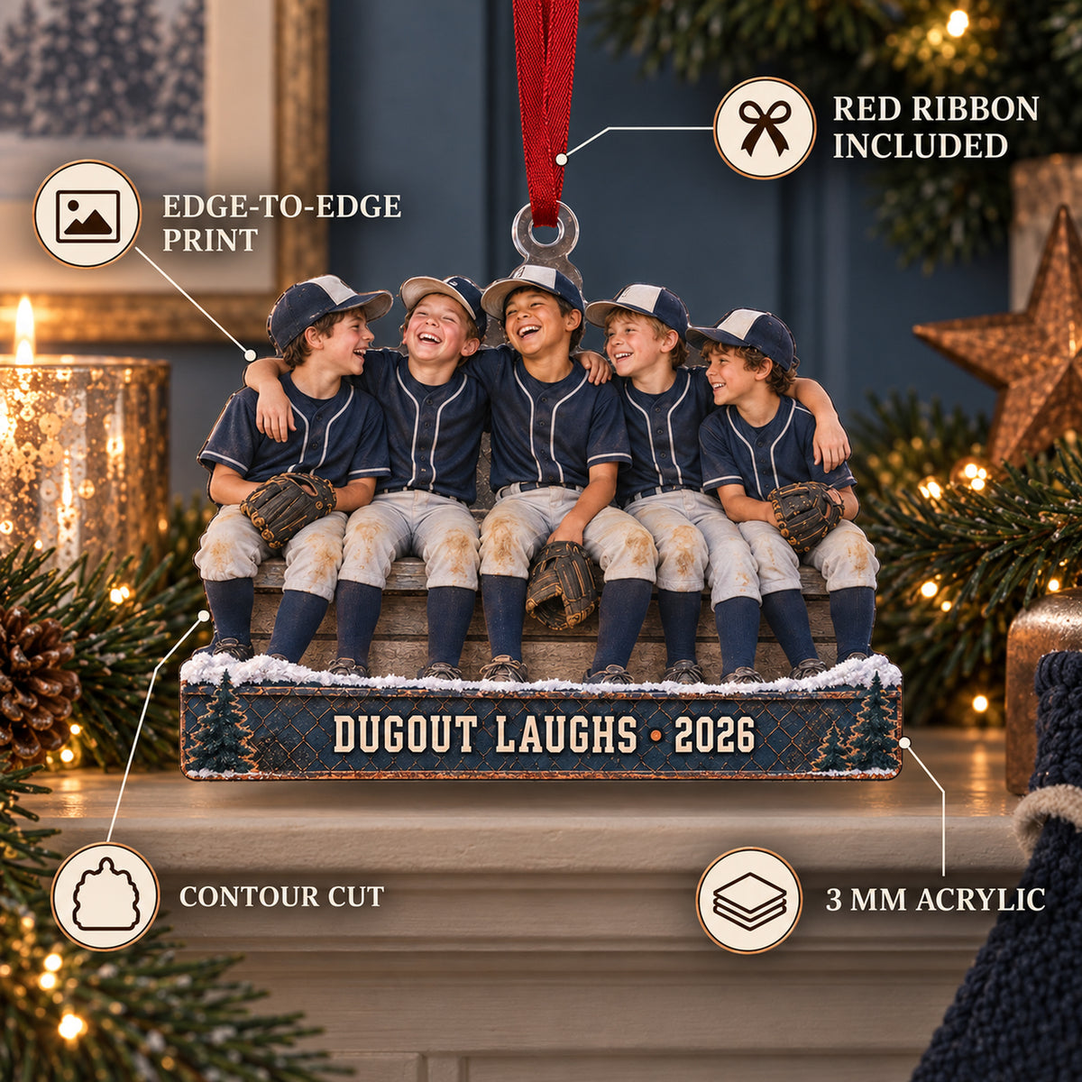 Custom Photo Dugout Laughing Moment Acrylic Ornament — Product details