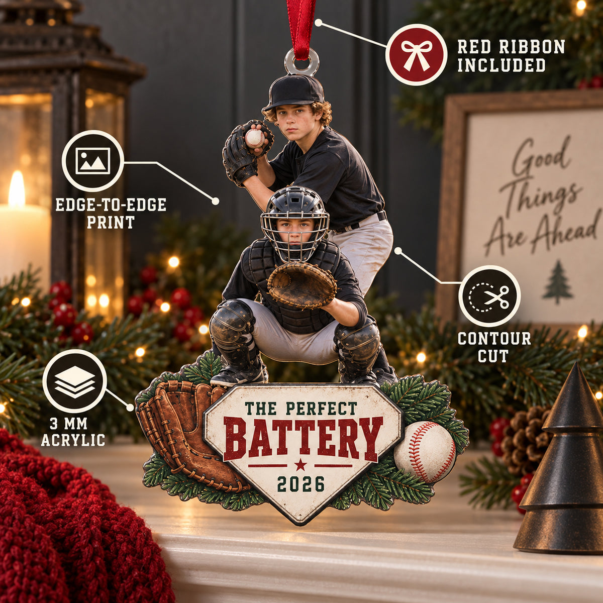 Custom Photo Pitcher Catcher Battery Acrylic Ornament — Product details