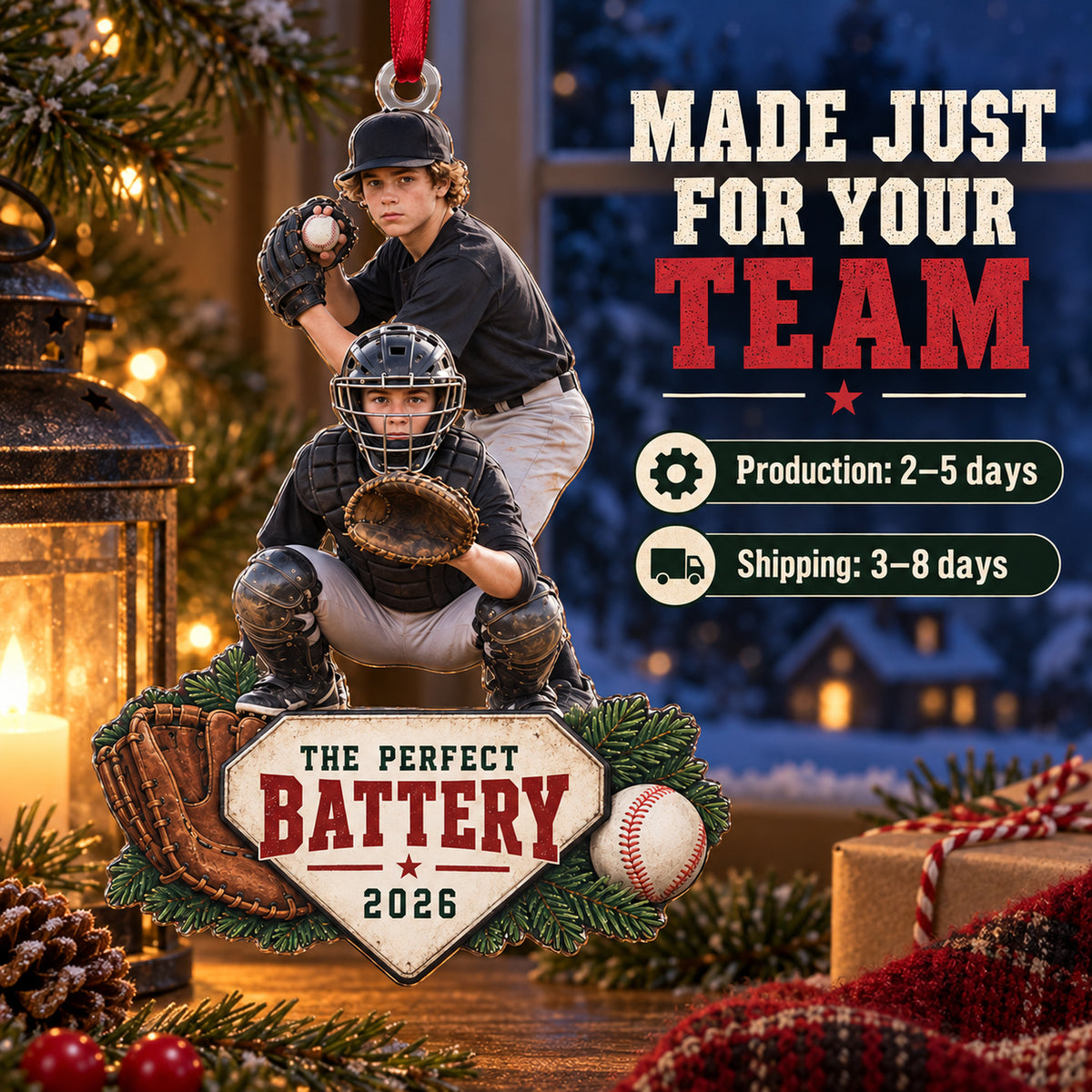 Custom Photo Pitcher Catcher Battery Acrylic Ornament — Production and delivery