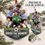 Custom Photo Goalie Save Celebration Acrylic Ornament — Flat acrylic material