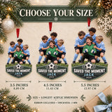 Custom Photo Goalie Save Celebration Acrylic Ornament — Size guide