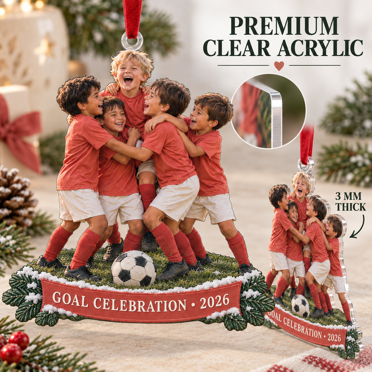 Custom Photo Goal Celebration Group Acrylic Ornament — Flat acrylic material