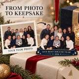 Custom Photo Youth Soccer Team Banquet Acrylic Ornament — Personalization example