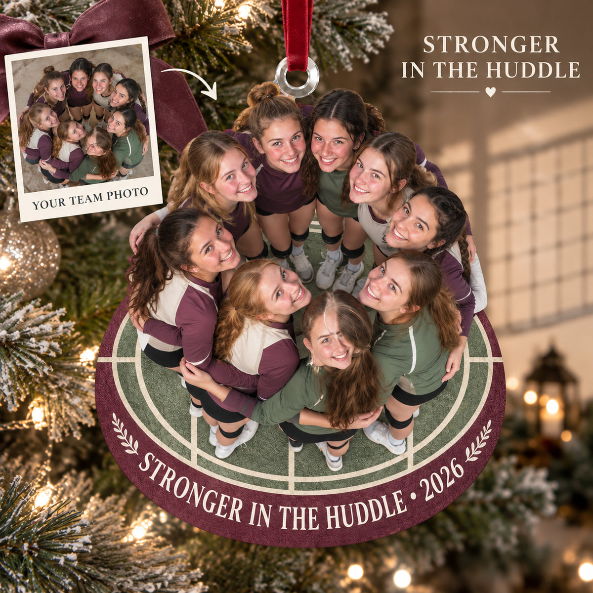 Custom Photo Volleyball Team Huddle Acrylic Ornament — Main design