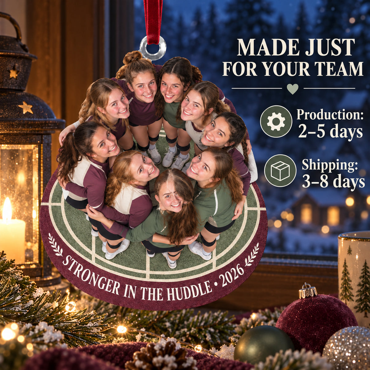 Custom Photo Volleyball Team Huddle Acrylic Ornament — Production and delivery
