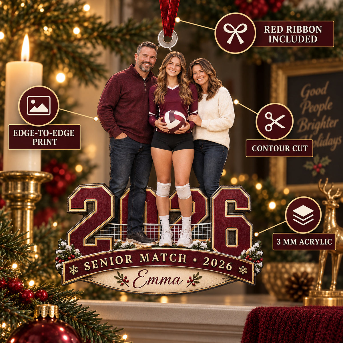Custom Photo Volleyball Senior Match Player and Parents Acrylic Ornament — Product details
