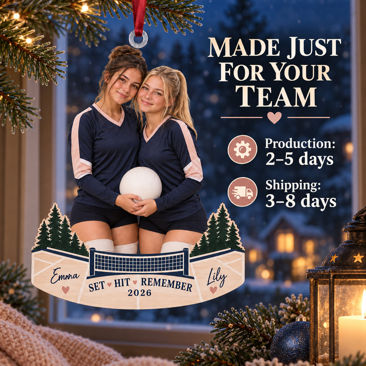 Custom Photo Setter and Hitter Duo Acrylic Ornament — Production and delivery