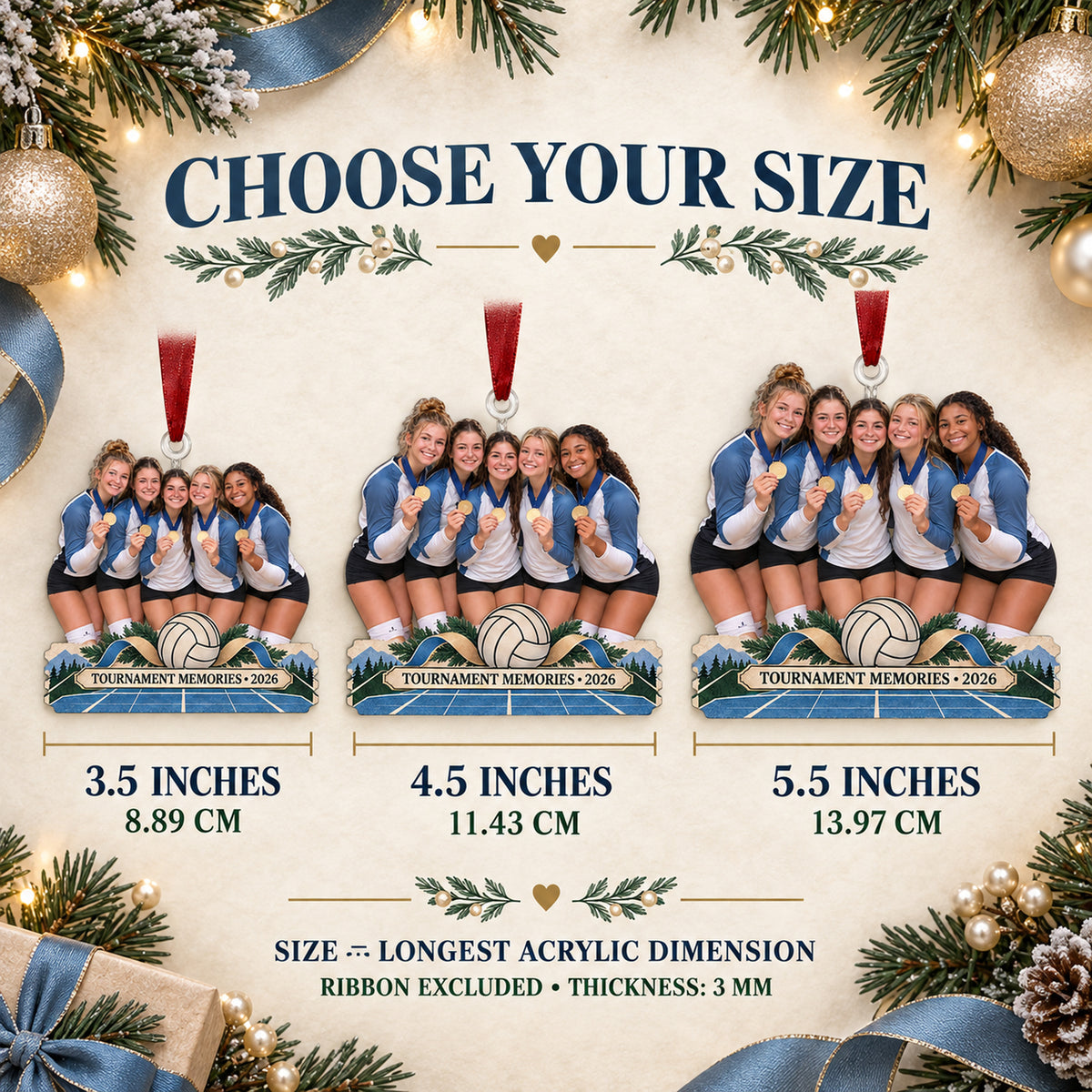 Custom Photo Tournament Medal Moment Acrylic Ornament — Size guide
