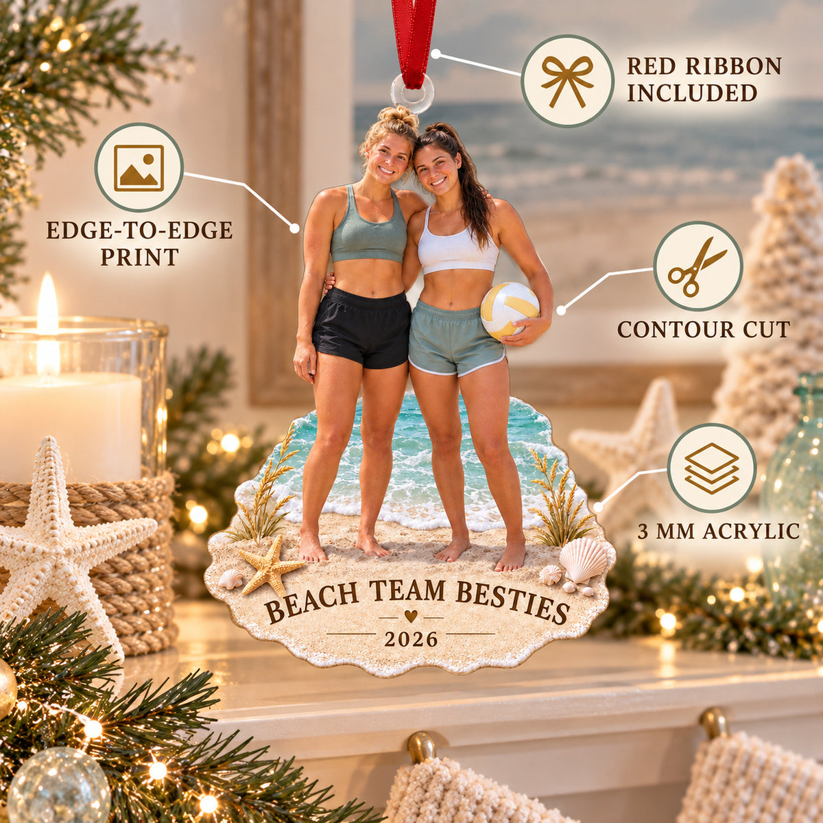 Custom Photo Beach Volleyball Teammates Acrylic Ornament — Product details