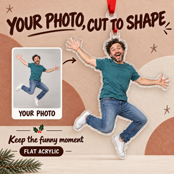 Custom Jumping Joy photo cutout acrylic Christmas ornament