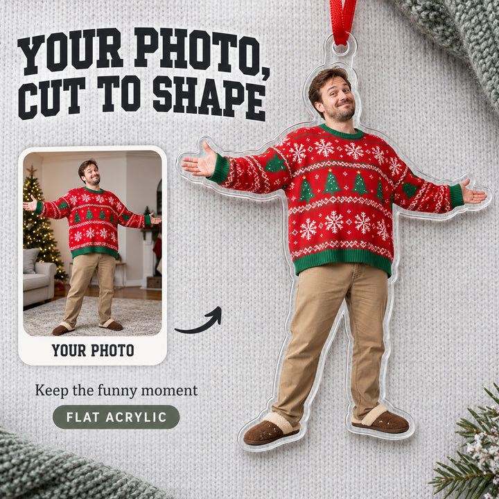 Custom Photo Ugly Sweater Star Acrylic Ornament — Main design