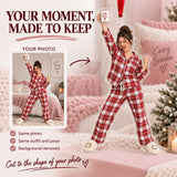 Custom Photo Pajama Party Pose Acrylic Ornament — Personalization example