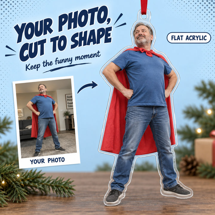 Custom Photo Dad Superhero Acrylic Ornament — Main design