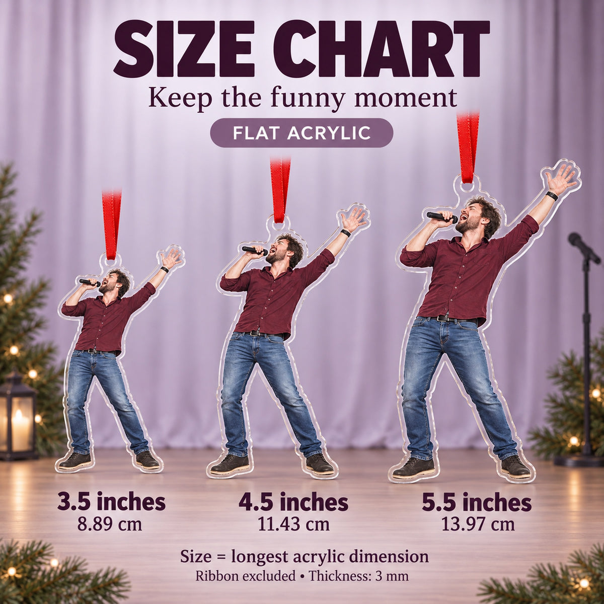 Custom Photo Karaoke Superstar Acrylic Ornament — Size guide