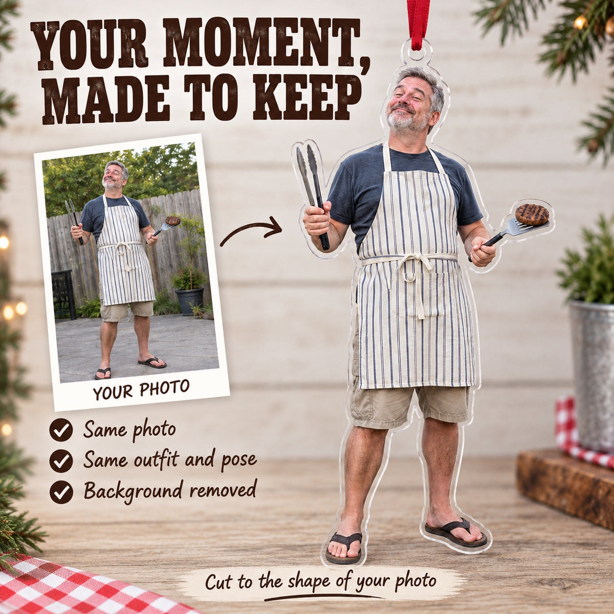 Custom Photo BBQ Boss Acrylic Ornament — Personalization example