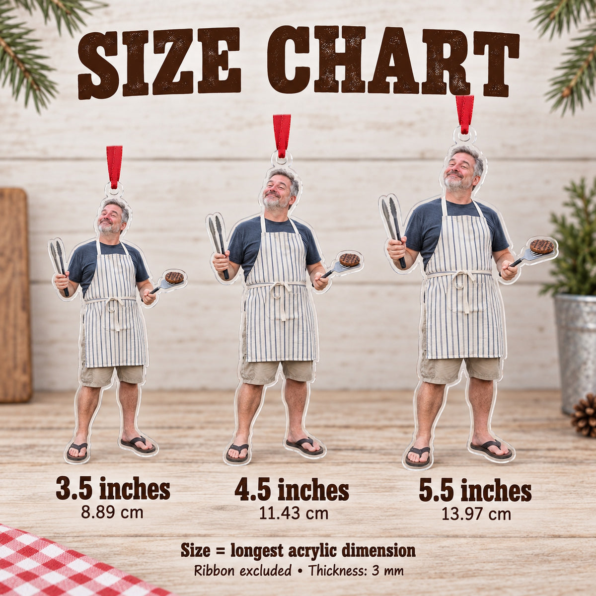 Custom Photo BBQ Boss Acrylic Ornament — Size guide