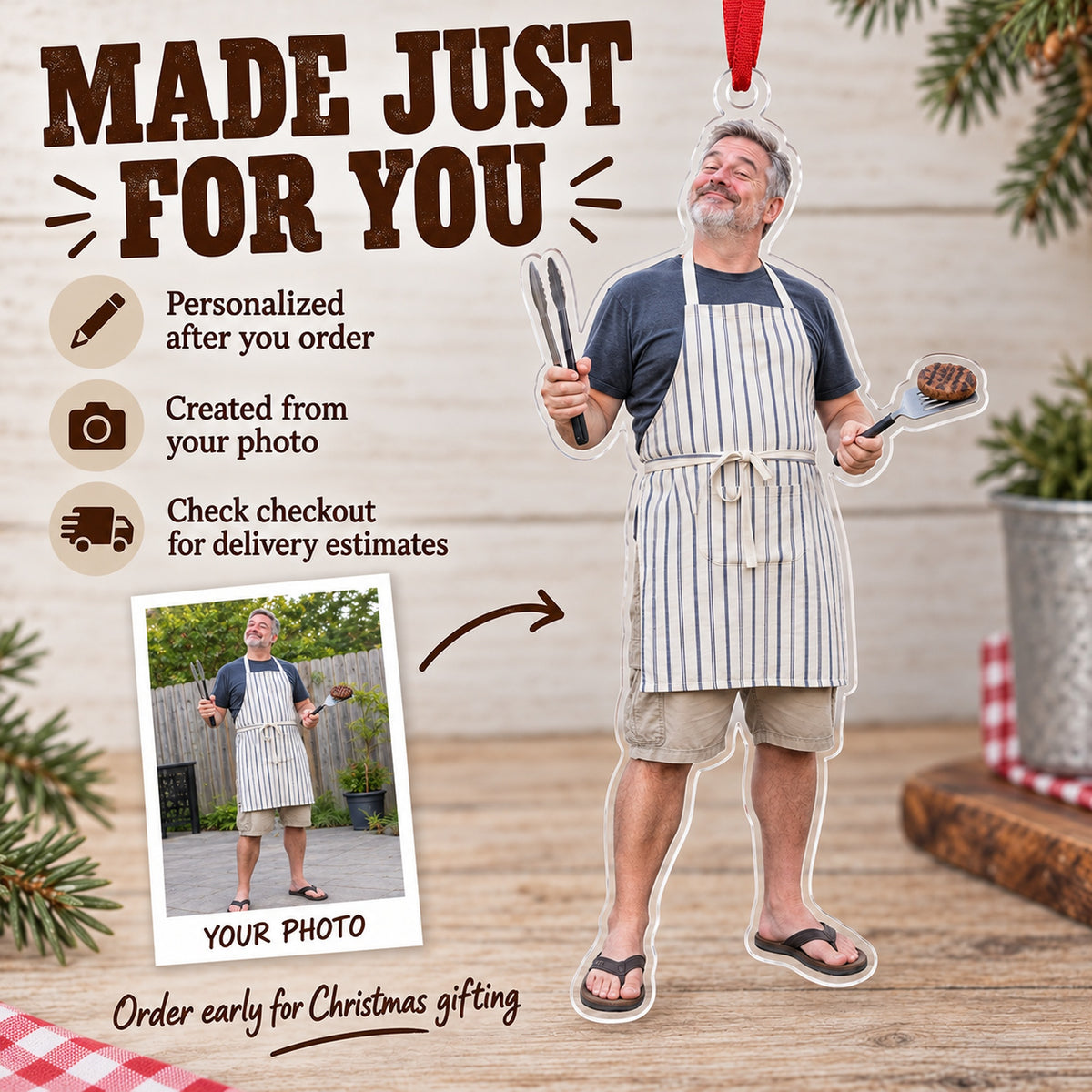 Custom Photo BBQ Boss Acrylic Ornament — Production and delivery