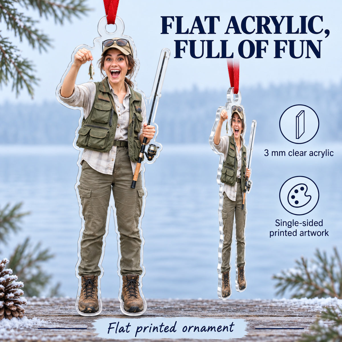 Custom Photo Fishing Brag Acrylic Ornament — Flat acrylic material