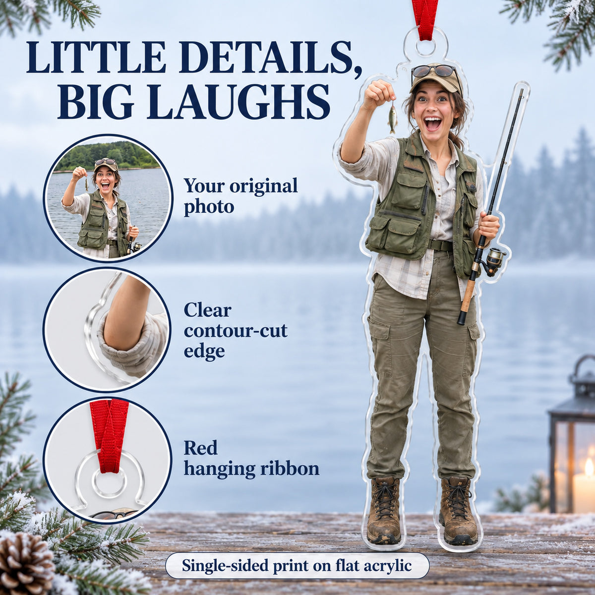 Custom Photo Fishing Brag Acrylic Ornament — Product details