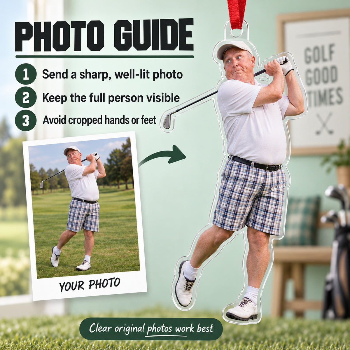 Custom Photo Golf Goof Acrylic Ornament — Personalization guide
