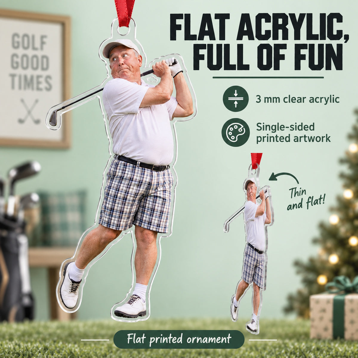 Custom Photo Golf Goof Acrylic Ornament — Flat acrylic material