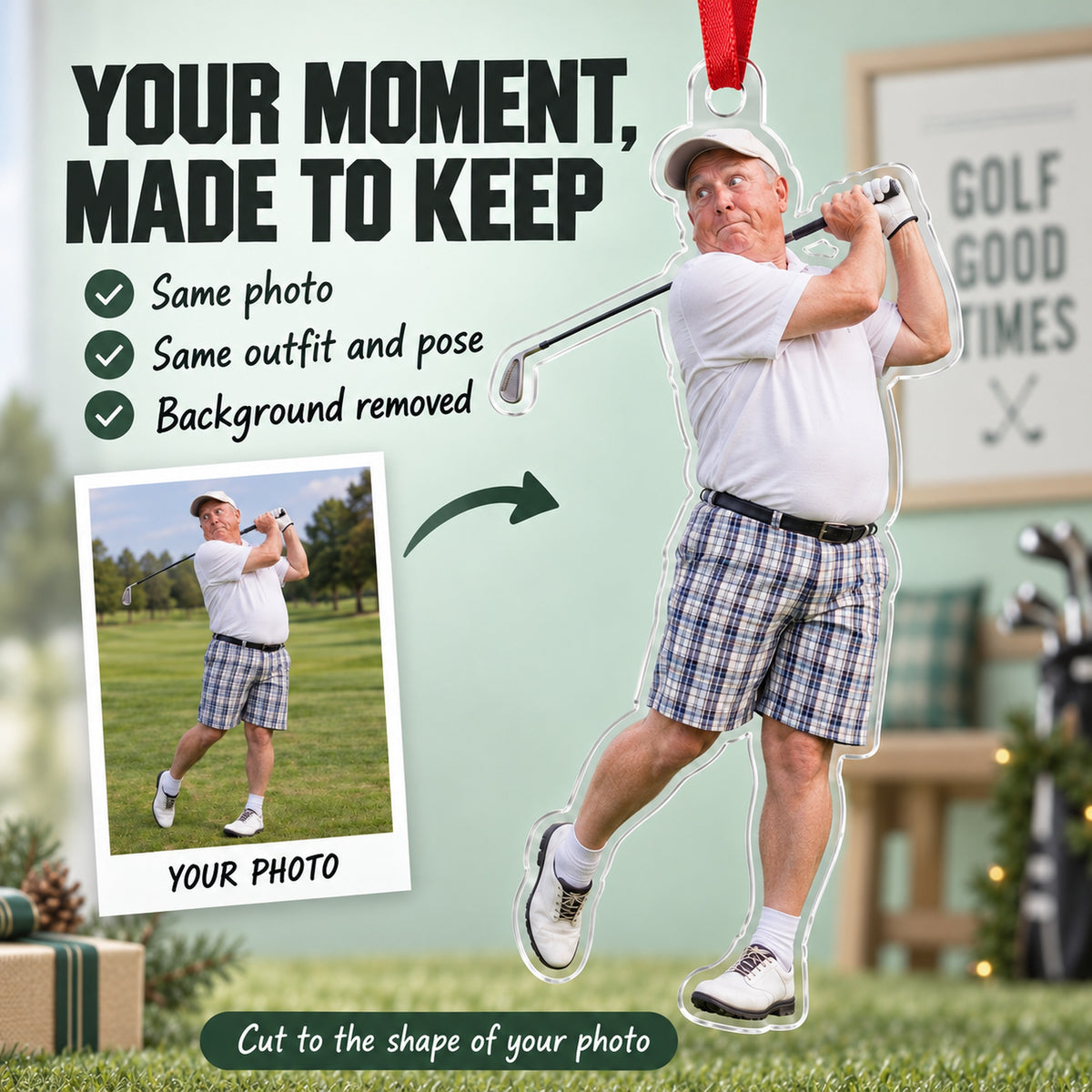 Custom Photo Golf Goof Acrylic Ornament — Personalization example