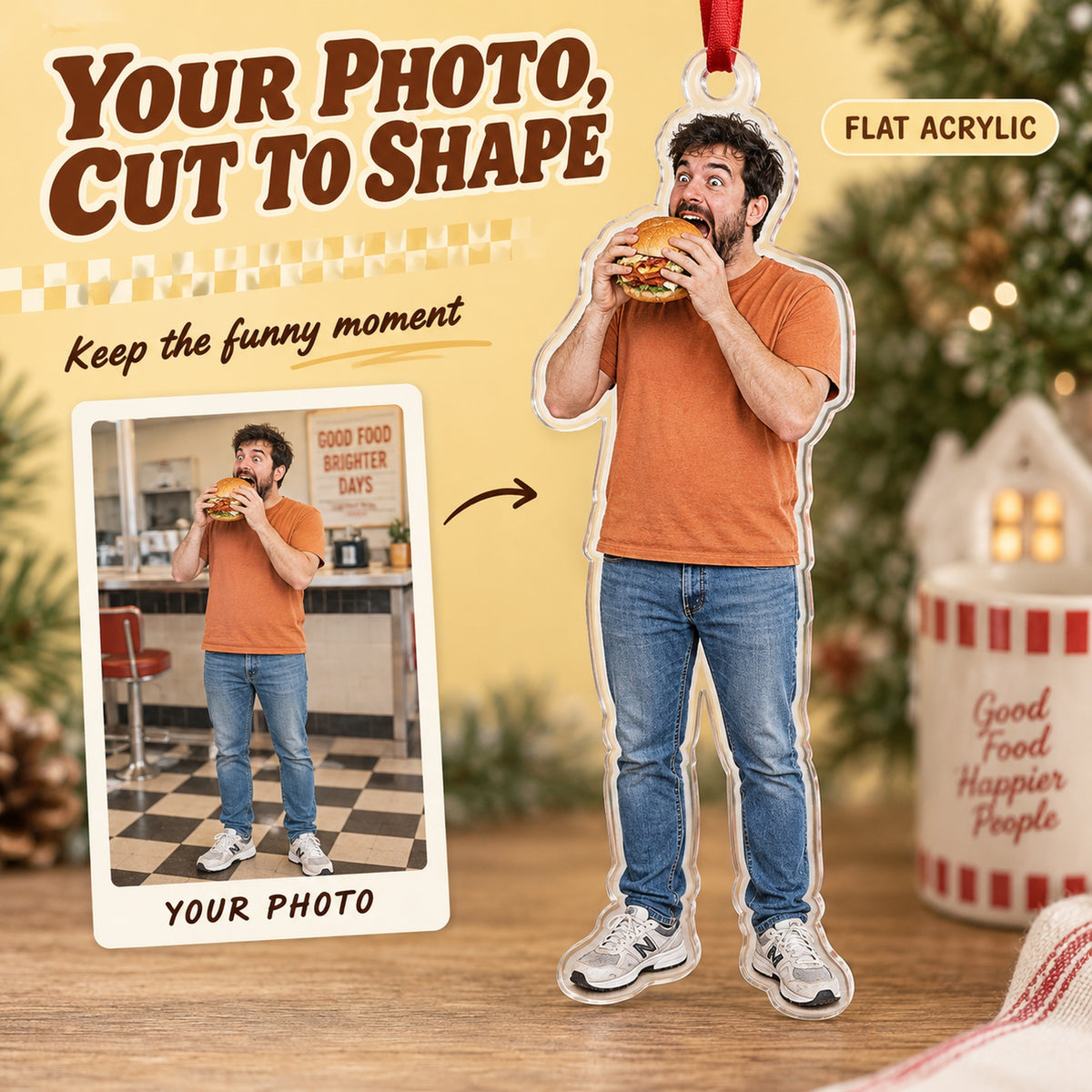 Custom Photo Big Bite Moment Acrylic Ornament — Main design