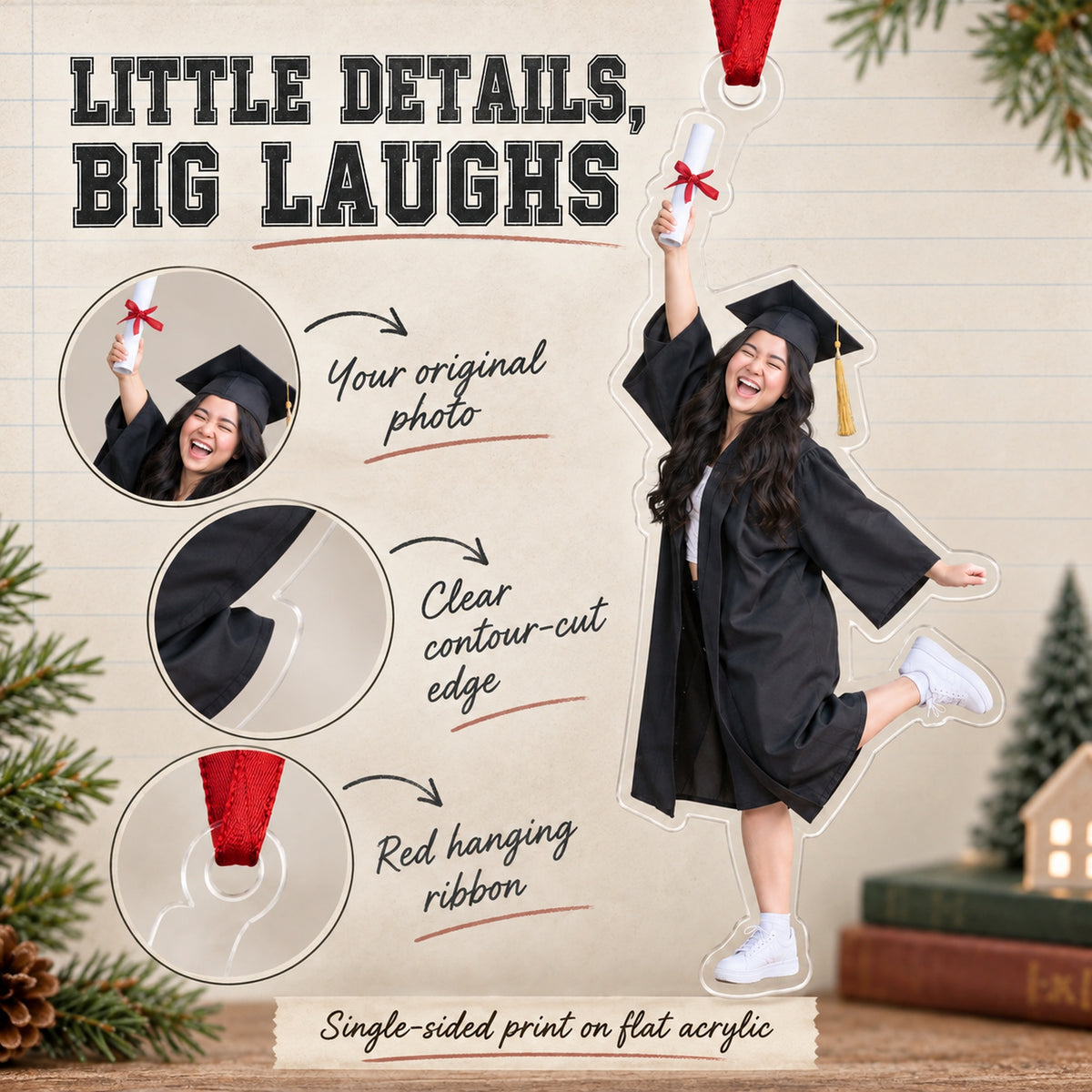 Custom Photo Graduation Goof Acrylic Ornament — Product details