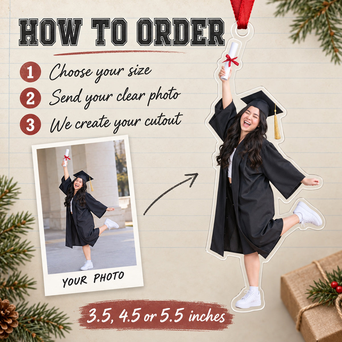 Custom Photo Graduation Goof Acrylic Ornament — How to order