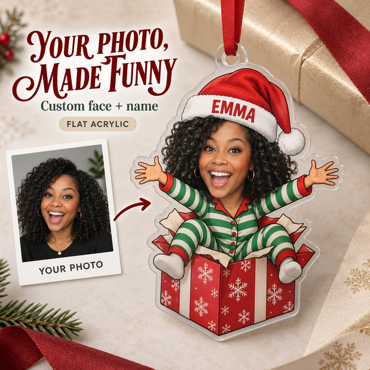 Custom Photo Face Surprise Gift Box Acrylic Ornament — Main design