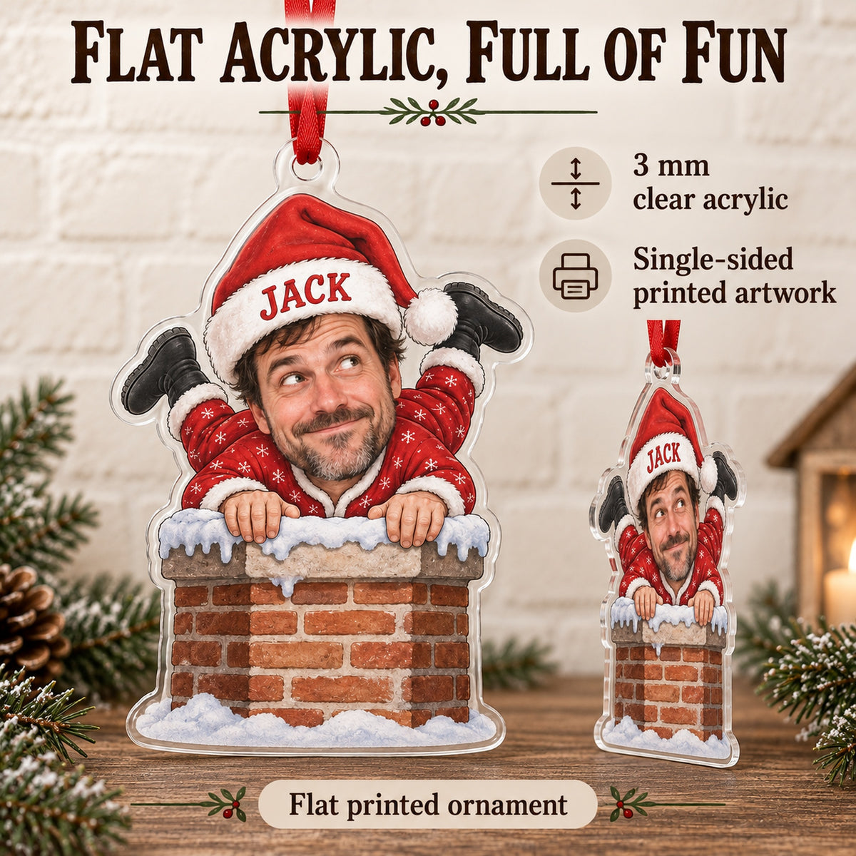 Custom Photo Face Chimney Traffic Jam Acrylic Ornament — Flat acrylic material