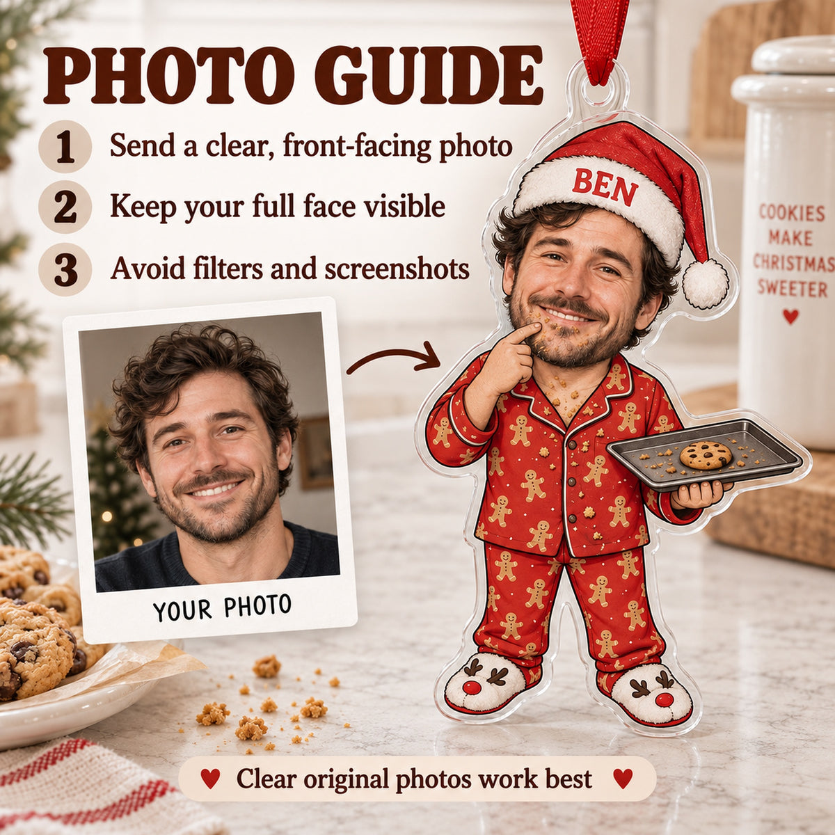 Custom Photo Face Cookie Quality Control Acrylic Ornament — Personalization guide