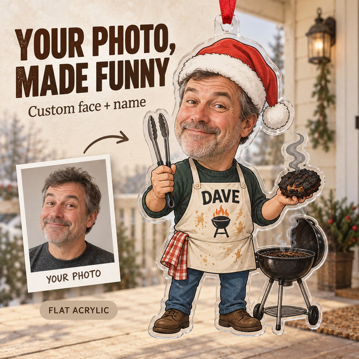 Custom Photo Face Grill Dad on Duty Acrylic Ornament — Main design