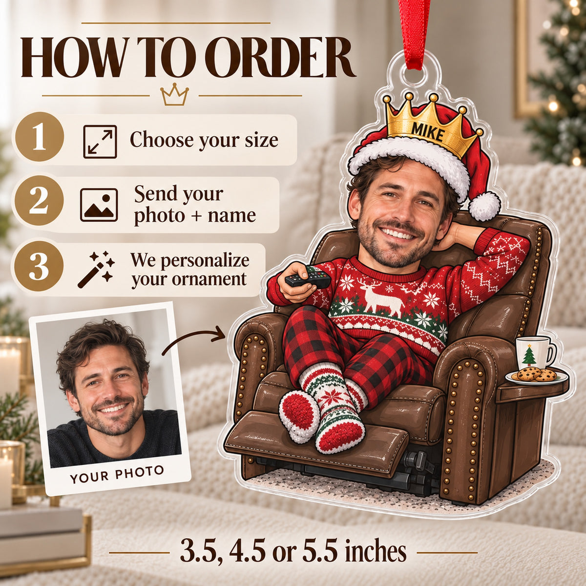Custom Photo Face Remote Control Royalty Acrylic Ornament — How to order