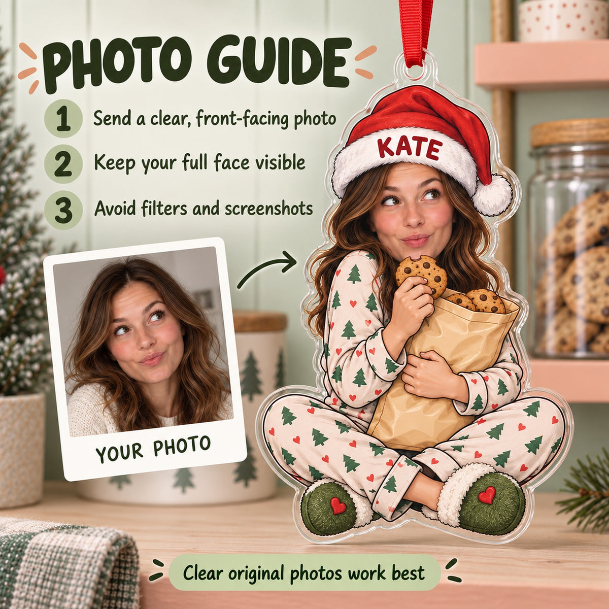 Custom Photo Face Snack Stash Guardian Acrylic Ornament — Personalization guide