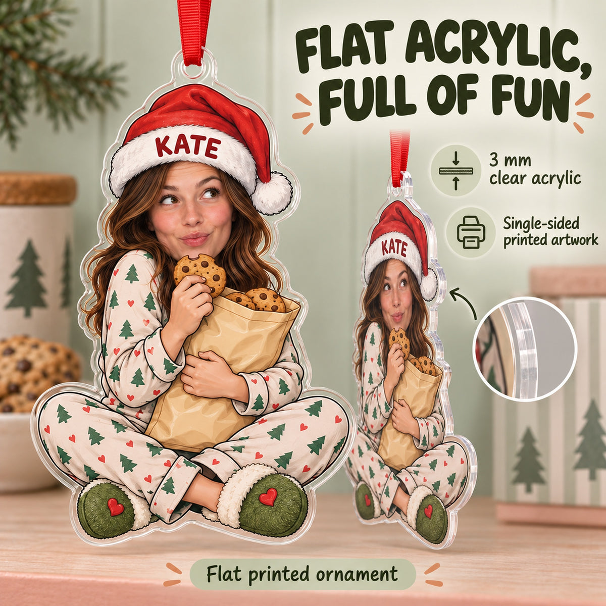 Custom Photo Face Snack Stash Guardian Acrylic Ornament — Flat acrylic material